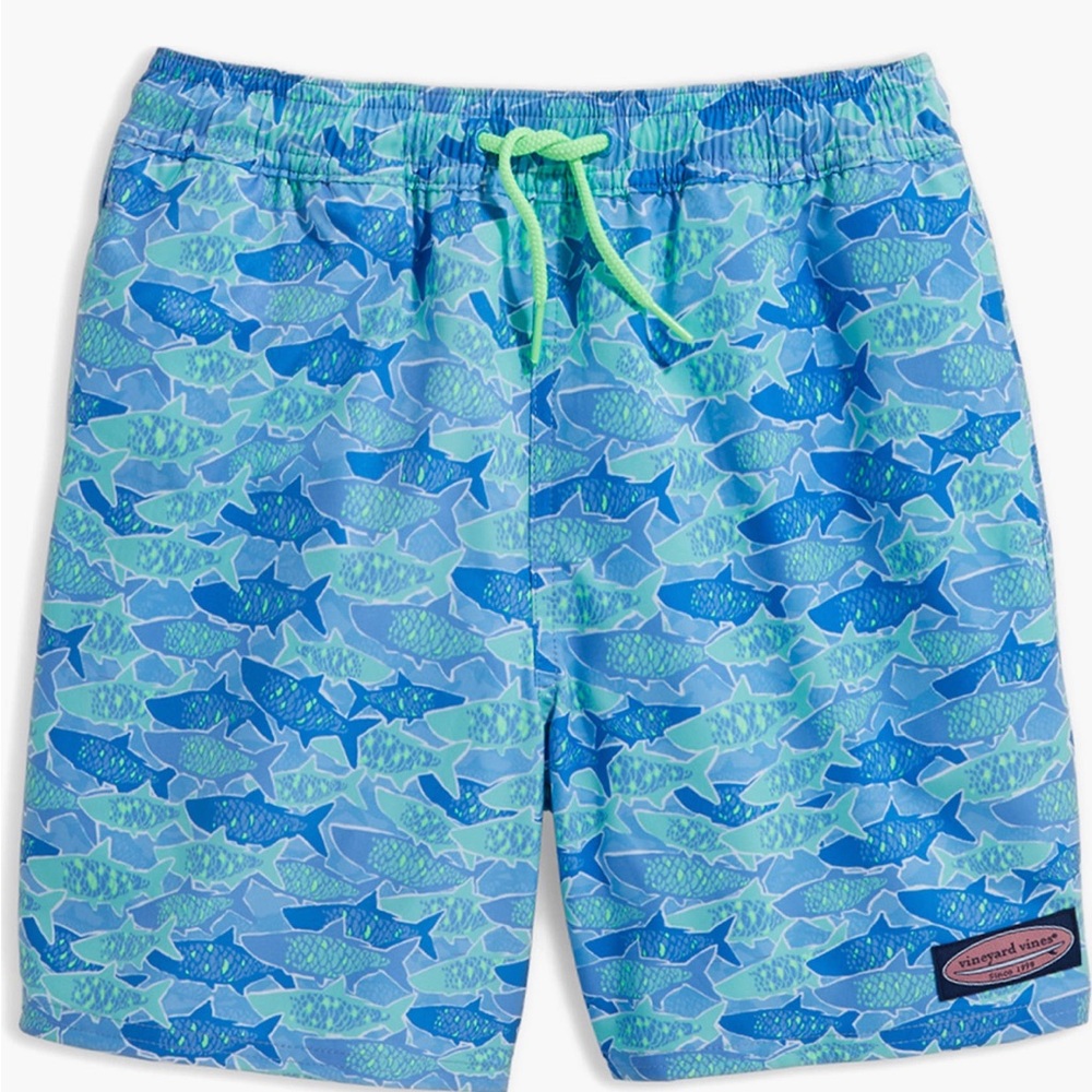 Vineyard Vines Aqua and Blue Fish Pattern Shorts